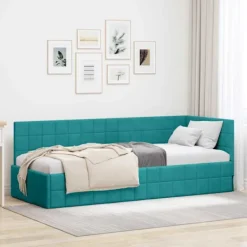 vidaXL Sängar>Hörn Sängram med huvudgavel Turkos 80 cm x 200 cm Sammet
