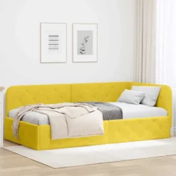 vidaXL Sängar>Hörn Sängram med huvudgavel Gul 90 x 190 cm Sammet