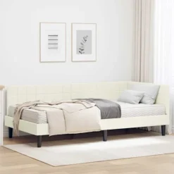 vidaXL Sängar>Hörn Sängram med Madrass med huvudgavel 2 pcs Kräm Sammet