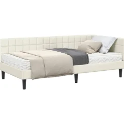 vidaXL Sängar>Hörn Sängram med Madrass med huvudgavel 2 pcs Kräm Sammet