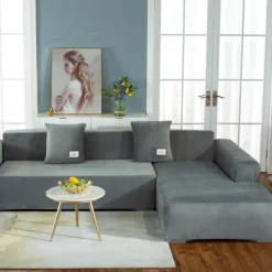 Soffor>Hörnsoffaöverdrag med armstöd L-formad utdragbar skydd