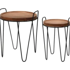 H&S Collection Småbord>Runda sidobord 2 st teak