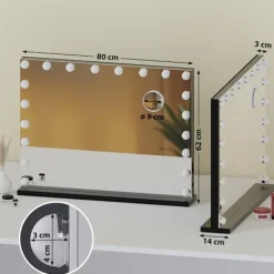 BellaFurn Sminkbord>Illuminated Wall Mirror - Make -Up Mirror - Dimble LEDS & USB -anslutning | Färg: Svart | Innehåll: Med Bluetooth