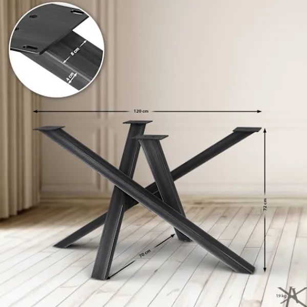 BellaFurn Matbord>Industriella bordsben - Upprätter - Högt pulverbelagt stål, inklusive golvtoppar Färg: Antik svart | Storlek: 120x70x72 cm