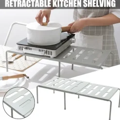 LBSS Hyllor>Infällbar hylla Organizer Expanderbar köksbänk Skåp Torkförvaringsställ Ingen borrning för skor Burkar Diskar
