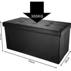 INTIRILIFE Kistor & Koffertar>hopfällbar ottomansk 78x38x38 cm i LAVA BLACK – Dekorativ förvaringslåda i konstläder Pall Bröstsits