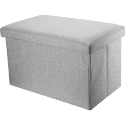 INTIRILIFE Sittpuffar>hopfällbar ottoman 49x30x30 cm i ALASKA GRÅ – Dekorativt linnelook Tyg Förvaringslåda Pall Bröstsits