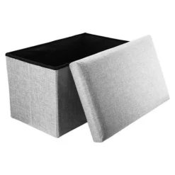 INTIRILIFE Sittpuffar>hopfällbar ottoman 49x30x30 cm i ALASKA GRÅ – Dekorativt linnelook Tyg Förvaringslåda Pall Bröstsits