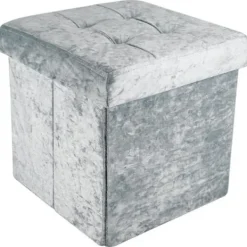 INTIRILIFE Sittpuffar>hopfällbar puff 38x38x38 cm i grå sammet – dekorativ förvaringslåda med sammetsöverdrag Bröstpall