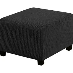 FMYSJ Sittpuffar>Jacquard Stretch Fyrkantig Pallöverdrag Soffpallöverdrag Mjuk Fyrkantig Fotpall Överdrag Tvättbart Avtagbart (Svart, 27-32 tum/68-81 cm) (FMY)