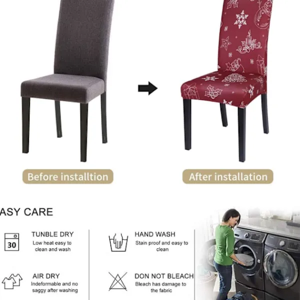 ATELA Stolar>Julmatsalsöverdrag Set om 2, Stretch Xmas Parsons Chair Slipcovers Sätesskydd Tvättbar Spandex Köksstolsöverdrag för matsal,Chr