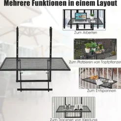 Northix Balkongmöbler>Justerbar hängande järnhylla – 5 höjder, 60,5 x 48 cm, svart