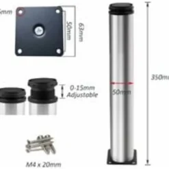 Soffbord>Justerbara ben 350 mm Höjd Tjocka skåpben Bordsben Möbelben, borstat rostfritt stål, justerbar höjd 0-15 mm
