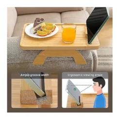 Småbord>Kaffebordsbricka i bambu - Clip-On sidobord för breda soffor, hopfällbar armstödsbricka med 360° roterbar yta