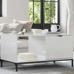 vidaXL Soffbord>Kaffeebord Högblanka vita 90 x 49 x 46 cm Konstruerat trä