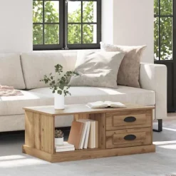 vidaXL Soffbord>Kaffeebord med låda Artisan Ek 90 x 50 x 35 cm Konstruerat trä