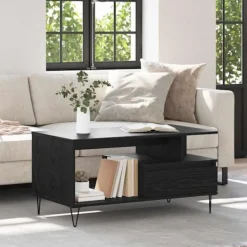 vidaXL Soffbord>Kaffeebord med låda Svart Ek 90 x 49 x 45 cm Konstruerat trä