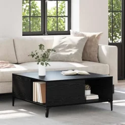 vidaXL Soffbord>Kaffeebord Svart Ek 80 x 80 x 36,5 cm Konstruerat trä