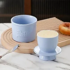 Matgrupper>Keramisk smörbytta med lock, fransk smörförvaring, behållare för mjukt bredbart smör, förvaringsburk med vattenlinje, kökstillbehör - Bra