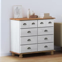 vidaXL Byråer>Kista av lådor med låda ASKIM Vit 91 x 40 x 79 cm Massiv furu