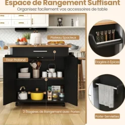 COSTWAY Köksö>Köksö , Universella Låsbara Hjul, Låda, Justerbar Hylla, Kryddställ, Handduksställ,