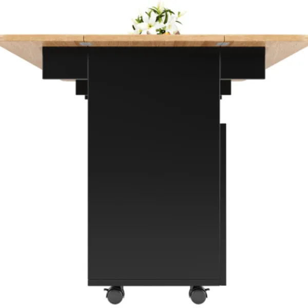 Köksö>Köksö med avtagbar serveringsvagn, multifunktionell med förvaringsutrymme, trälook, svart, modern