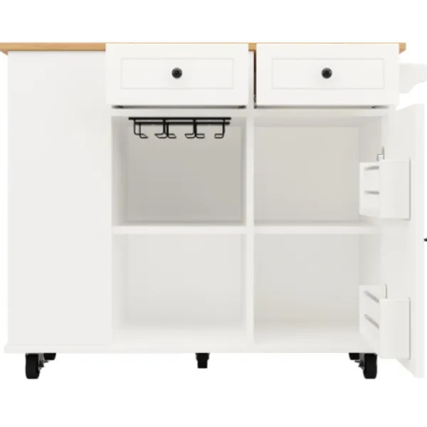 Köksö>Köksö med avtagbara partitioner, snackhållare & vinglasställ, köksskåp med arbetsyta, vit