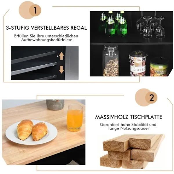 Northio Köksö>Köksö med förvaring Rullande Gummi Trä Serveringsvagn 88 x 46 x 89,5 cm Svart