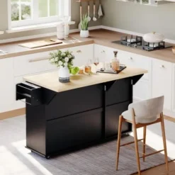 Köksö>Köksö med glasskiva och 6 låsbara hjul, 137x89,5 cm, med 2 lådor & skåp, flexibel arbetsyta, svart