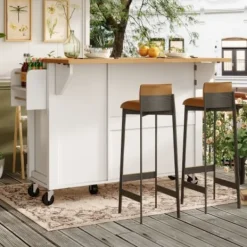 Köksö>Köksö med gott om förvaringsutrymme, inklusive kryddhylla och handdukshängare, 3 dörrar, justerbara hyllor, vit