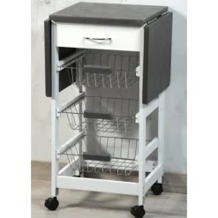 KESPER Köksö>Köksö på hjul, bord med fällbar skiva i vitt och grått -