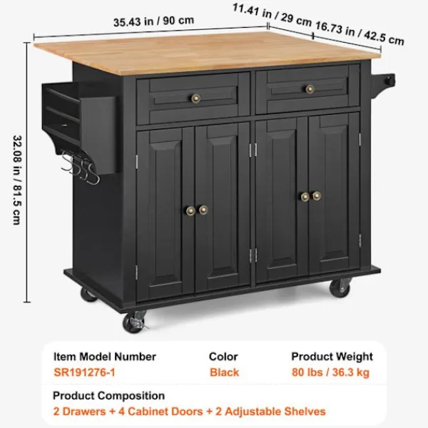 DUOKU Köksö>Köksö vagn - - 43 tum - Trä - Förvaringsskåp - Rullande ö