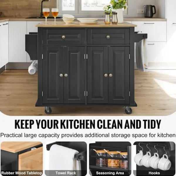 DUOKU Köksö>Köksö vagn - - 43 tum - Trä - Förvaringsskåp - Rullande ö