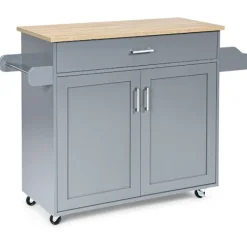 Northix Köksö>Köksö vagn rullande förvaringsvagn stort skåp 116 x 40 x 85 cm grå + natur