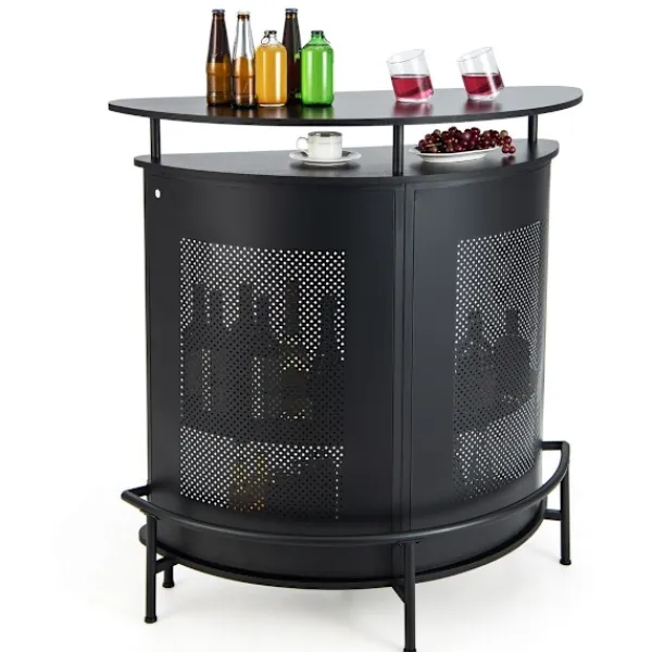 Northio Köksö>Köksbarbord med förvaringsutrymme & fotstöd & justerbara fötter köksbänk bänkstång svart