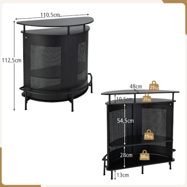 Northio Köksö>Köksbarbord med förvaringsutrymme & fotstöd & justerbara fötter köksbänk bänkstång svart