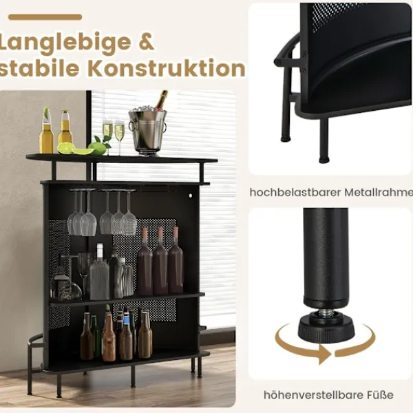 Northio Köksö>Köksbarbord med förvaringsutrymme & fotstöd & justerbara fötter köksbänk bänkstång svart