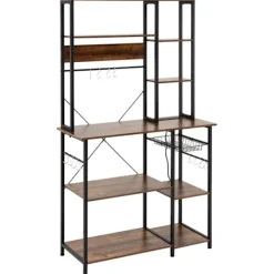 COSTWAY Köksö>Köksbuffé i 6 nivåer , Eluttag, Öppna hyllor i trä, Krokar, Korg, Metallram, 99x 40x 170cm