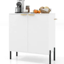 COSTWAY Sideboards>Köksbuffé med 2 Dörrar , Metallben, Tippskydd, Justerbara Gångjärn, för Matsal Vardagsrum Hall