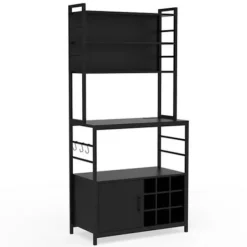 COSTWAY Sideboards>Köksbuffé med eluttag , vinflaskställ, metallram, för kök, vardagsrum, matsal,