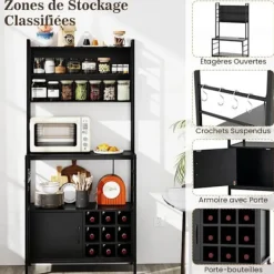 COSTWAY Sideboards>Köksbuffé med eluttag , vinflaskställ, metallram, för kök, vardagsrum, matsal,