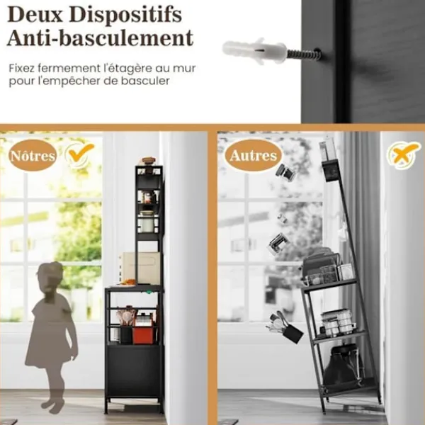 COSTWAY Sideboards>Köksbuffé med eluttag , vinflaskställ, metallram, för kök, vardagsrum, matsal,