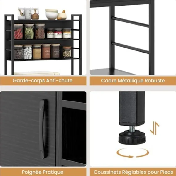 COSTWAY Sideboards>Köksbuffé med eluttag , vinflaskställ, metallram, för kök, vardagsrum, matsal,