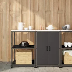 vidaXL Köksö>Köksförvaringsset med hylla 2 pcs Svart Kallvalsat stål