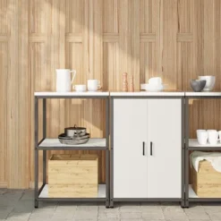 vidaXL Köksö>Köksförvaringsset med hylla med dörr 2 pcs Vit Kallvalsat stål