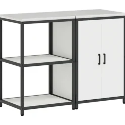 vidaXL Köksö>Köksförvaringsset med hylla med dörr 2 pcs Vit Kallvalsat stål