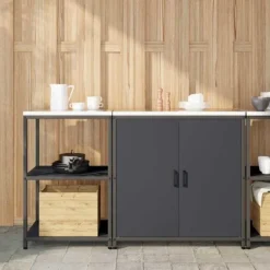 vidaXL Köksö>Köksförvaringsset med hylla 2 pcs Antracit Kallvalsat stål