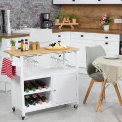 Northix Köksö>Köksförvaringsvagn med vinställ och glashållare