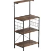 Northio Köksö>Kökshylla, 4 nivåer, bänkskiva, 8 krokar, metall, brun/svart