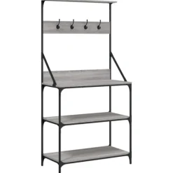 vidaXL Köksö>Kökshylla med krokar 4 hyllplan grå sonoma konstruerat trä